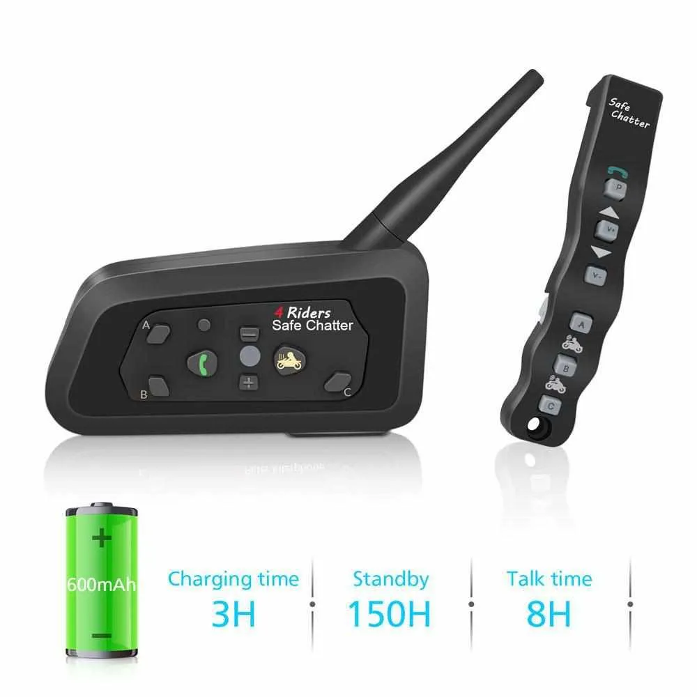 2 pcs A4BT Bluetooth Motorcycle Helmet Intercom Headset with Remote Controller for 4 Riders