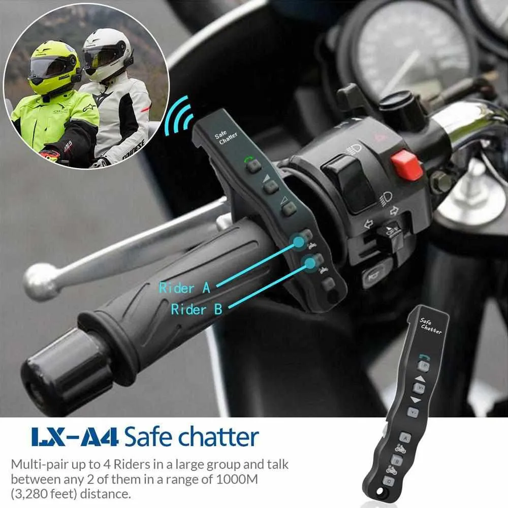 2 pcs A4BT Bluetooth Motorcycle Helmet Intercom Headset with Remote Controller for 4 Riders