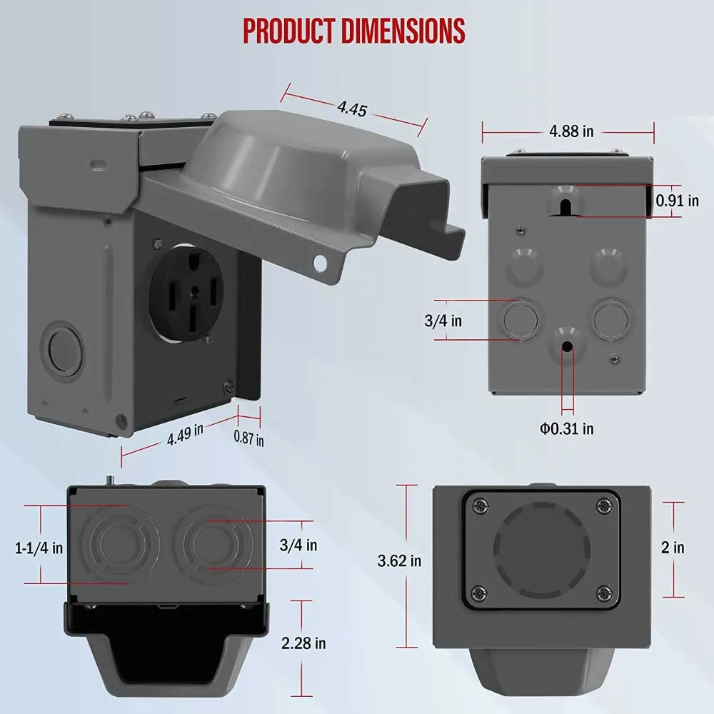 50 Amp Outdoor Outlet Box for RV/EV Charger NEMA 14-50R