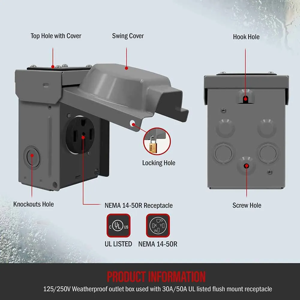 50 Amp Outdoor Outlet Box for RV/EV Charger NEMA 14-50R