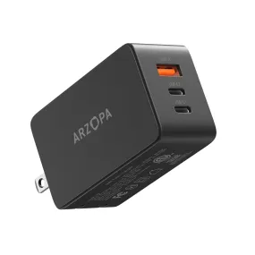 65W USB C Charger Block, ARZOPA GaN Fast Charger USB C Wall Charger PPS 3-Port Foldable Plug for MacBook Pro/Air, iPad Pro, iPhone 15/Pro, Galaxy S24 Ultra, Dell XPS 13, Pixel, Monitor