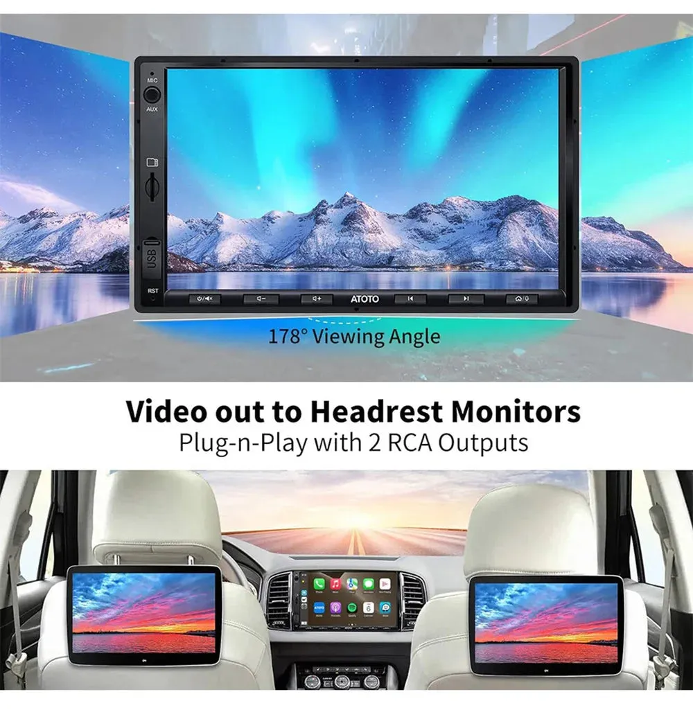 7" Double Din Car Stereo with Wireless CarPlay & Android Auto Display