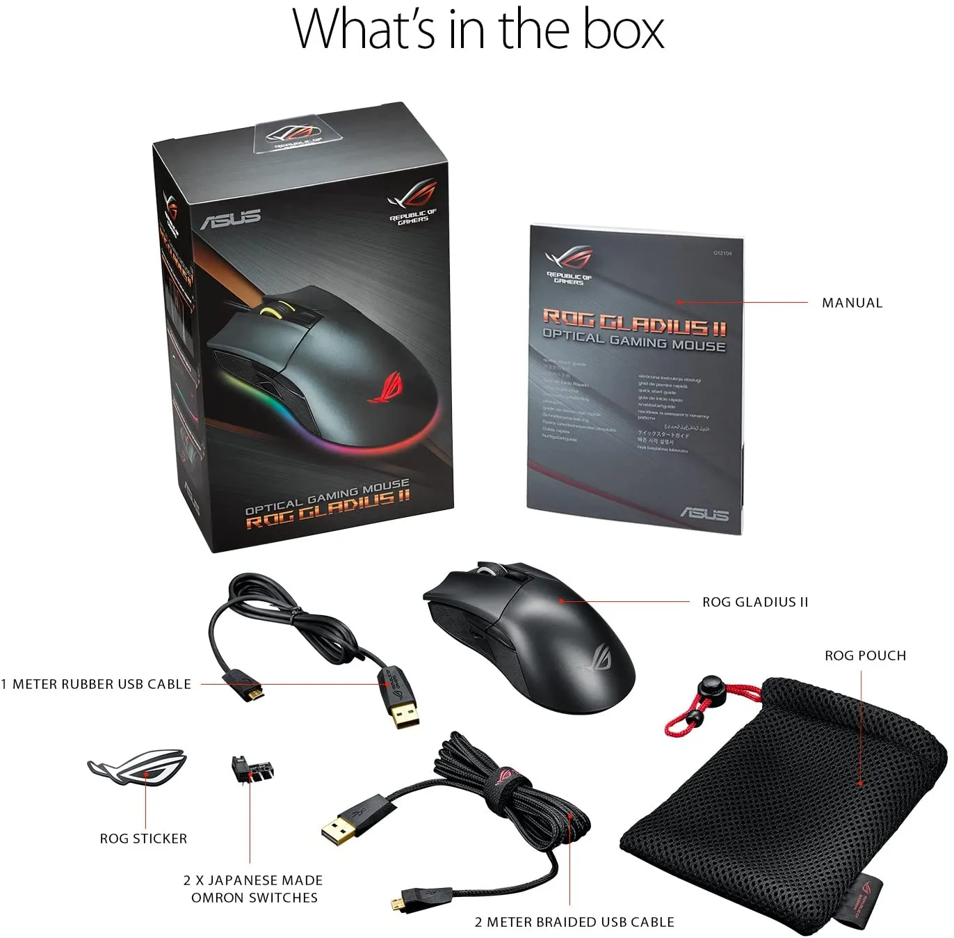 ASUS ROG Gladius II Ergonomic Optical Gaming Mouse Optimised for FPS with Aura Sync