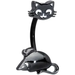 Black Cat Mouse Halloween Double Mount Belly Ring