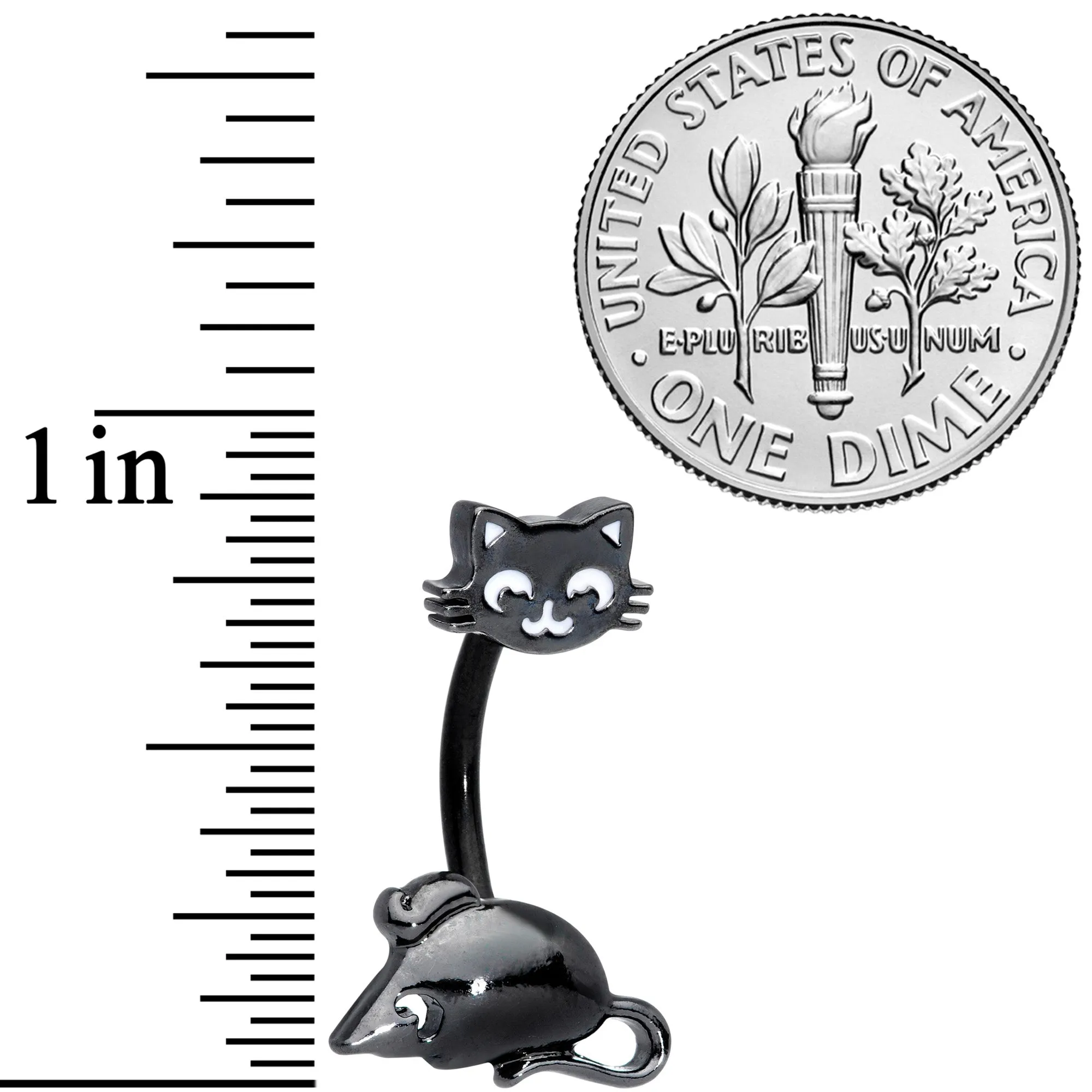 Black Cat Mouse Halloween Double Mount Belly Ring