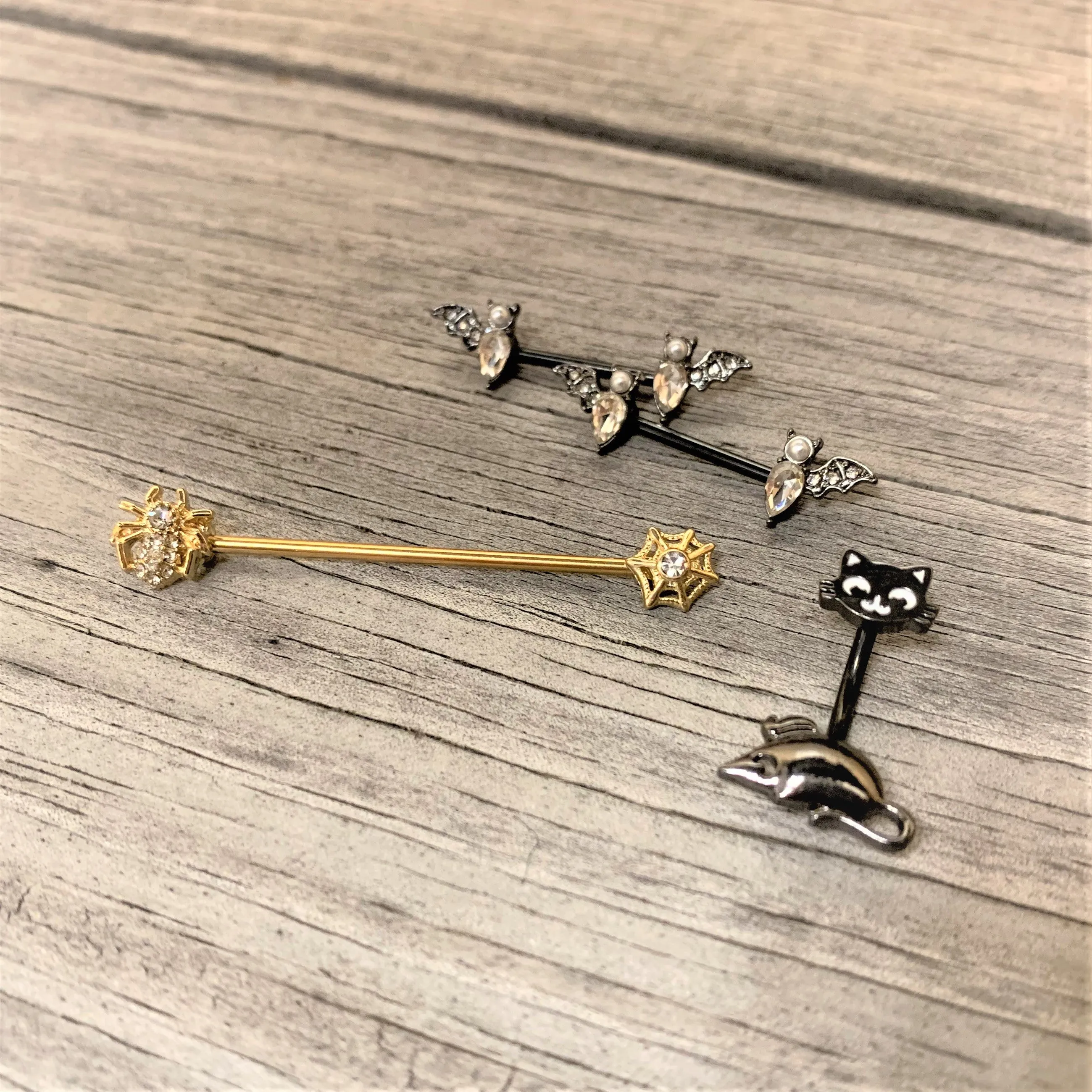 Black Cat Mouse Halloween Double Mount Belly Ring