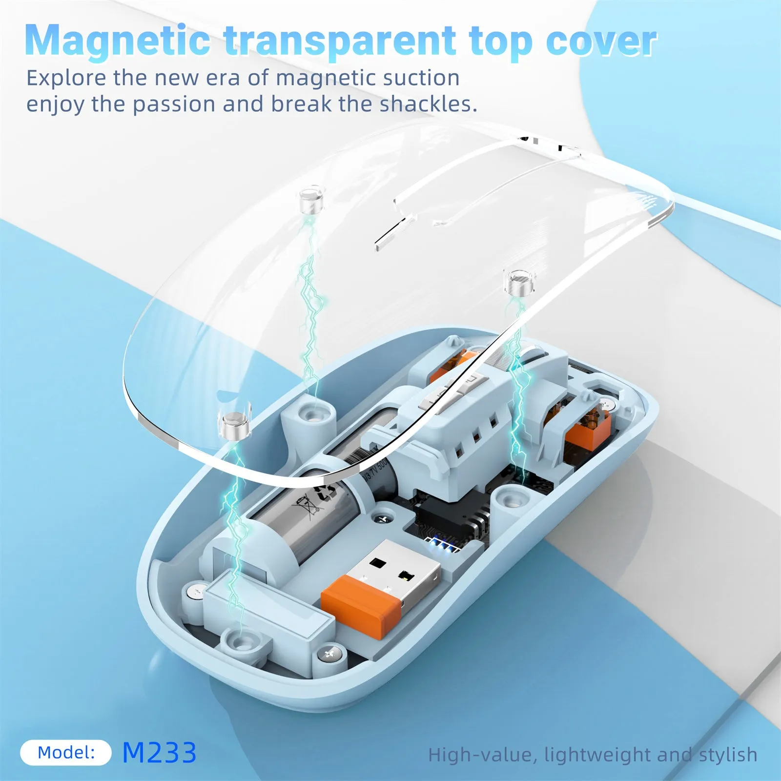 Bluetooth Wireless Mouse | Transparent Magnetic Mouse Triple Mode | Orange