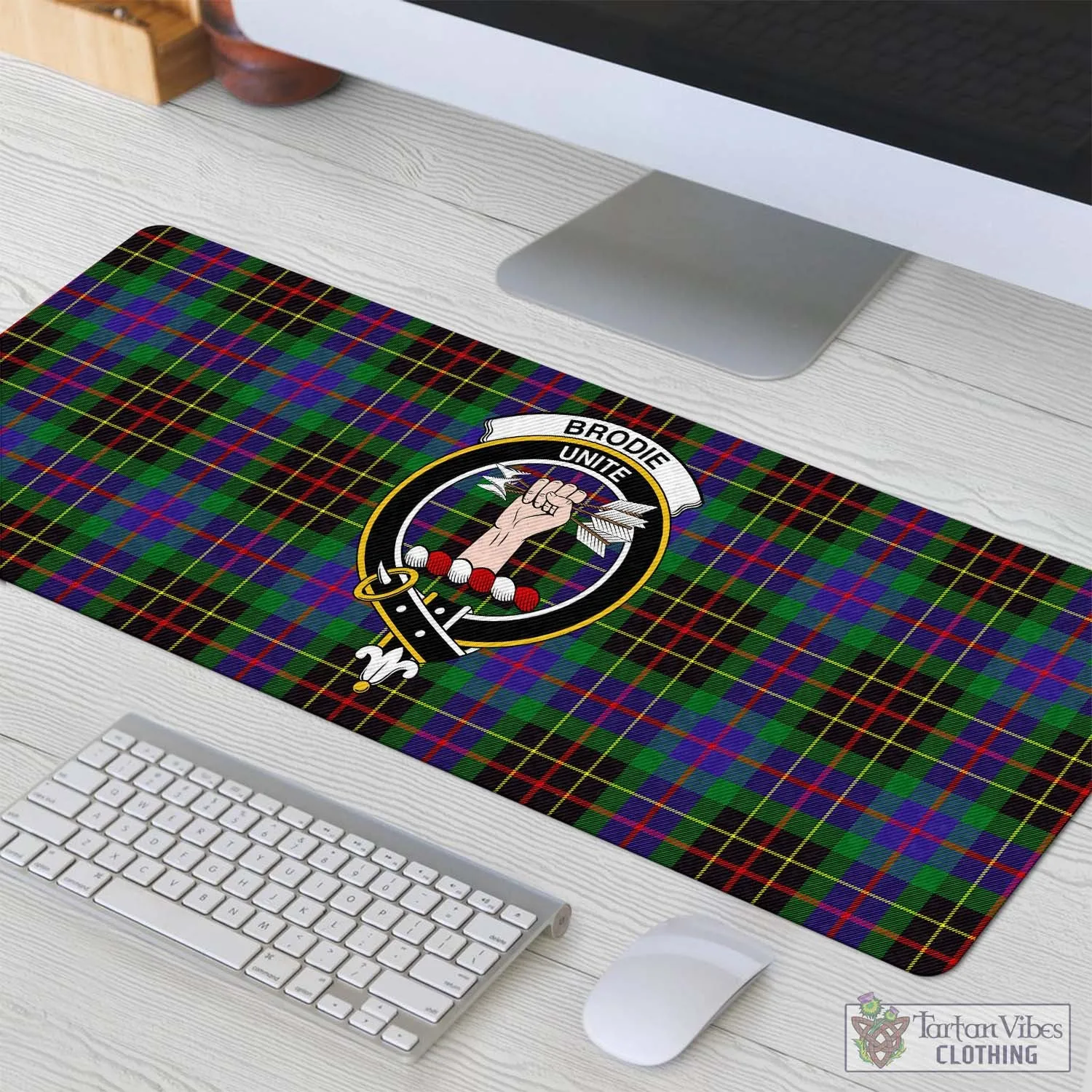 Brodie Hunting Modern Tartan Mouse Pad with Family Crest