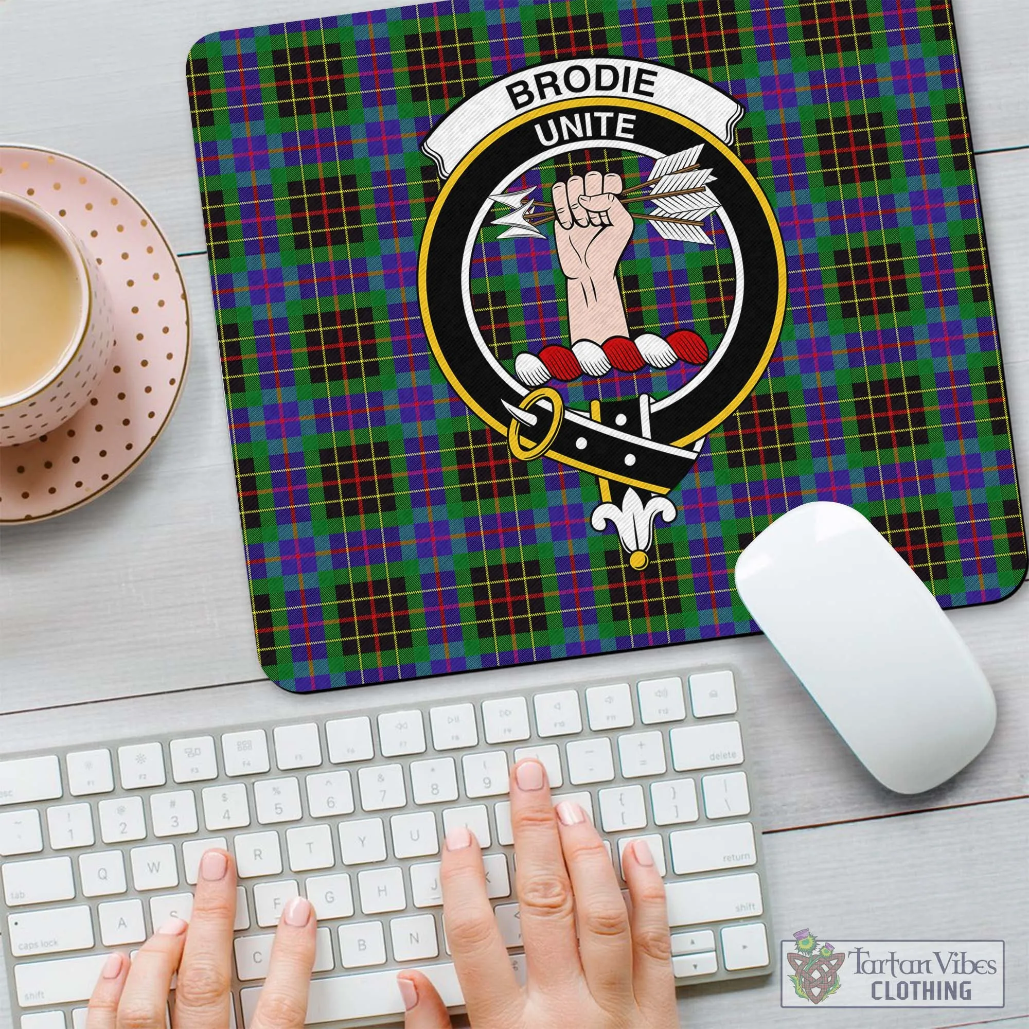 Brodie Hunting Modern Tartan Mouse Pad with Family Crest