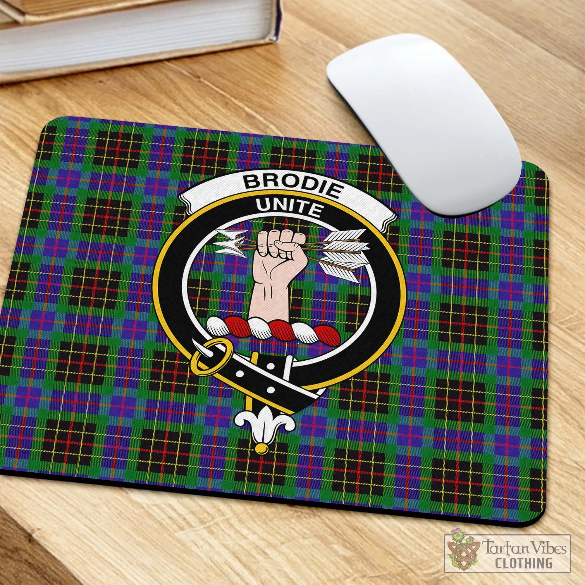 Brodie Hunting Modern Tartan Mouse Pad with Family Crest