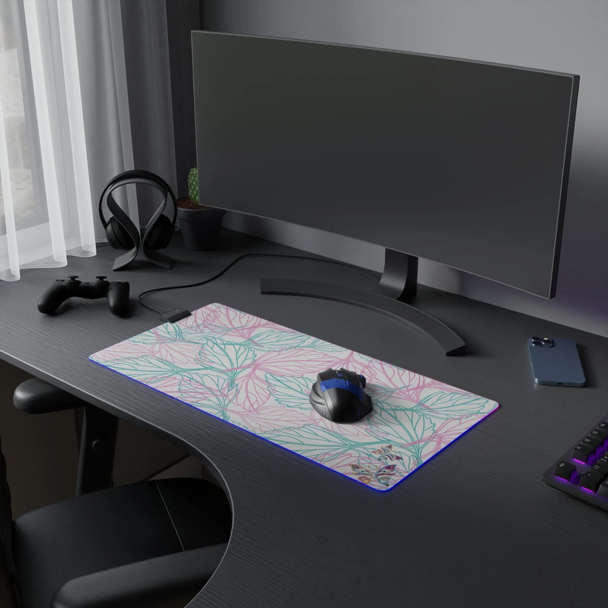 Butterflies and Leaves Wireless Charging LED Gaming Mouse Pad