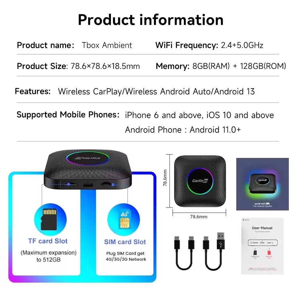 Carlinkit CarPlay Android 13 AI Smart Box AMBIENT 6225