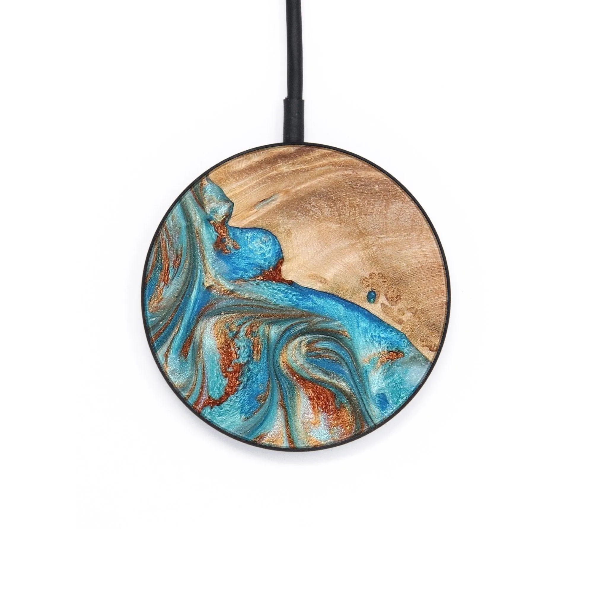 Circle Wood Resin Wireless Charger - Aubree (Teal & Gold, 655408)