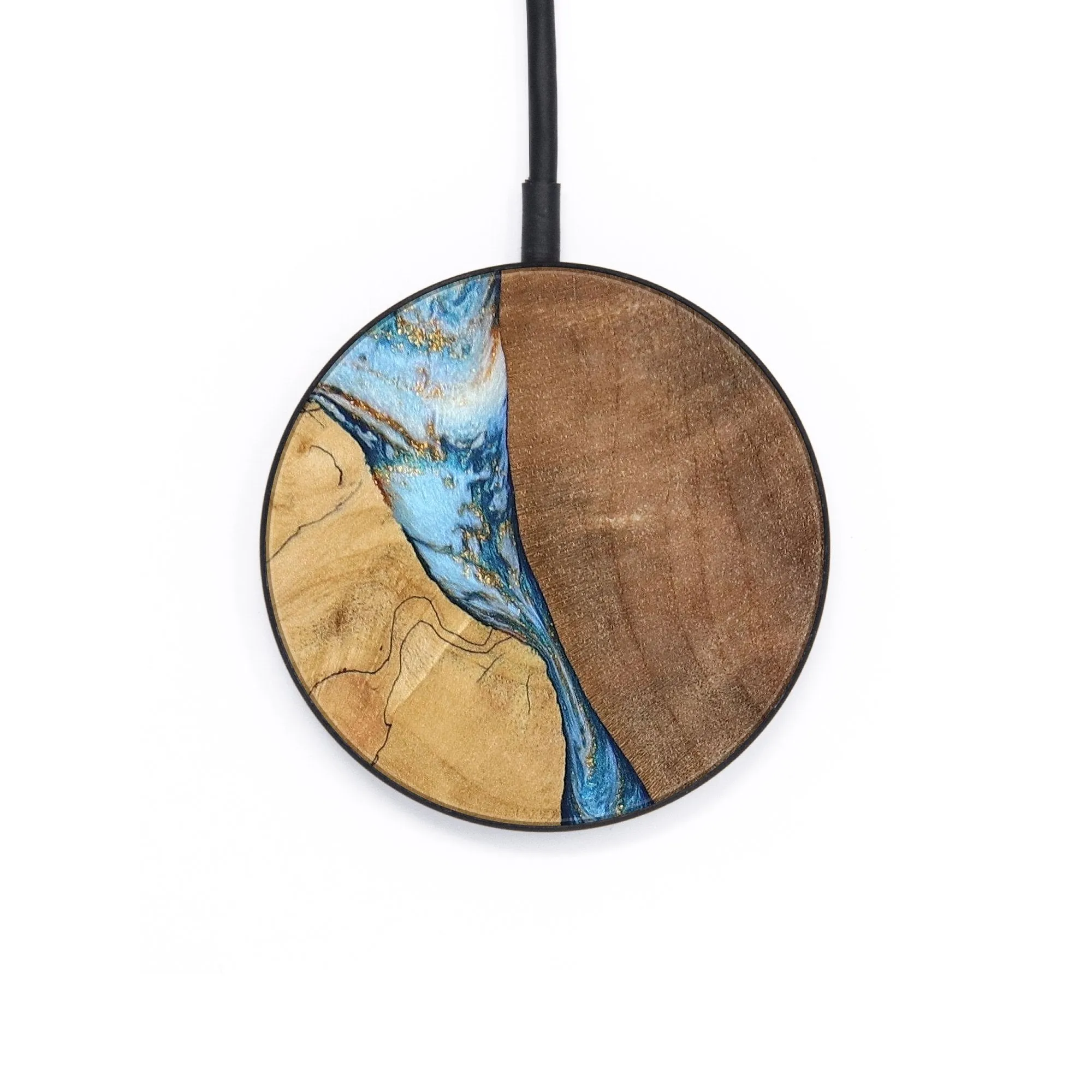 Circle Wood Resin Wireless Charger - Chelsie (Teal & Gold, 651845)