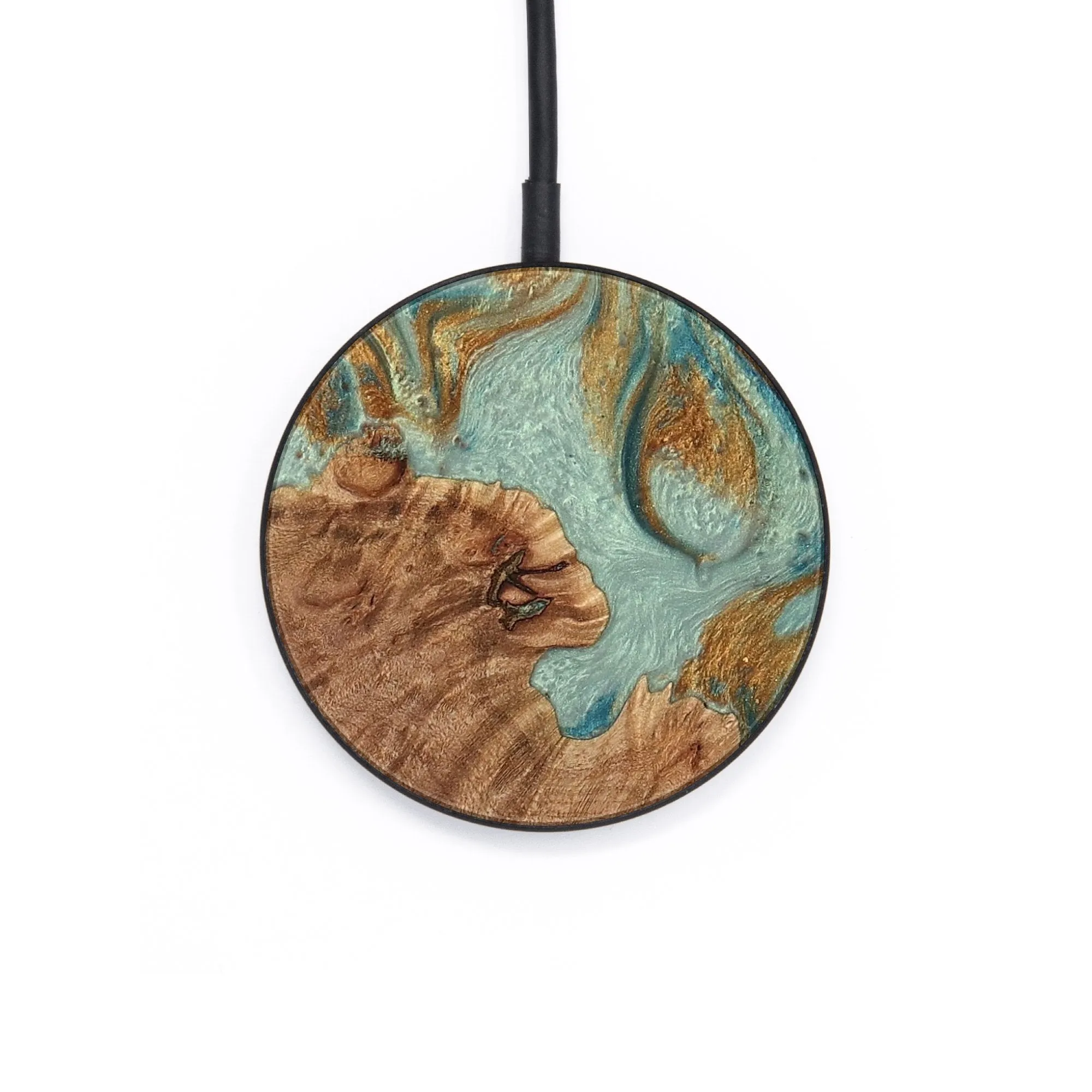 Circle Wood Wireless Charger - Real (Teal & Gold, 734077)