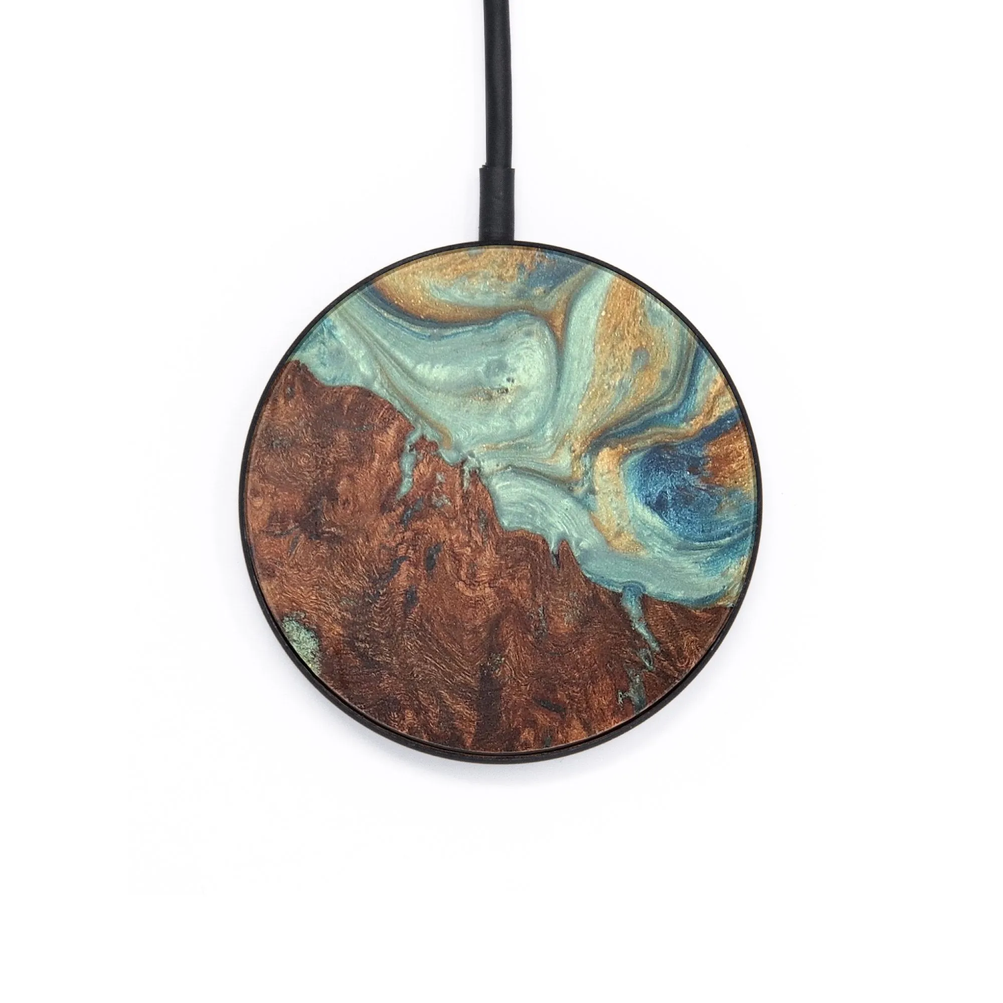 Circle Wood Wireless Charger - Willow (Teal & Gold, 727294)