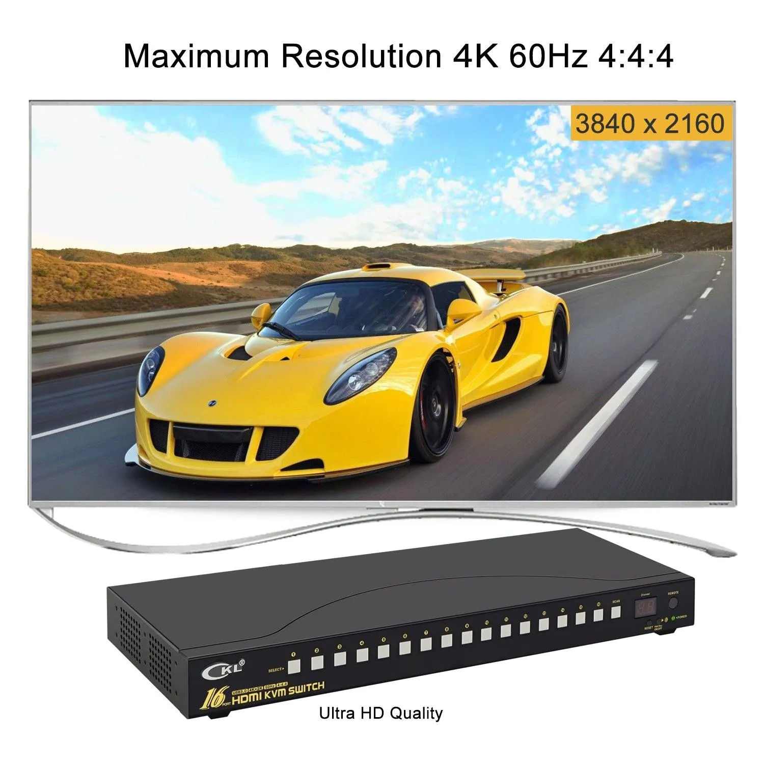 CKL 16 Port Rack Mount USB 3.0 KVM Switch HDMI 4K@60Hz with Audio, Cables and 2 Extra USB 3.0 Hub for 16 Computers Sharing Single Monitor (CKL-9116H-3)