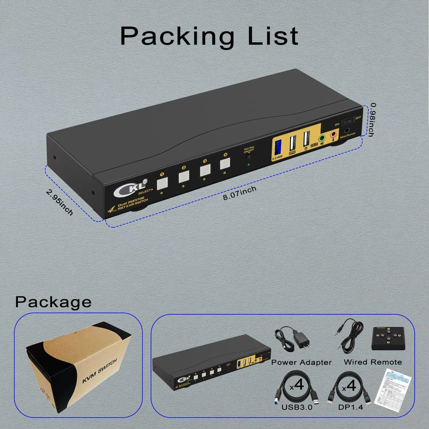 CKL 4 Port KVM Switch Dual Monitor DisplayPort 4K 60Hz for 4 Computers 2 Monitors, 4 DP Input to DP  HDMI Outputs for Each PC via DP 1.4 MST (642DH-MST)