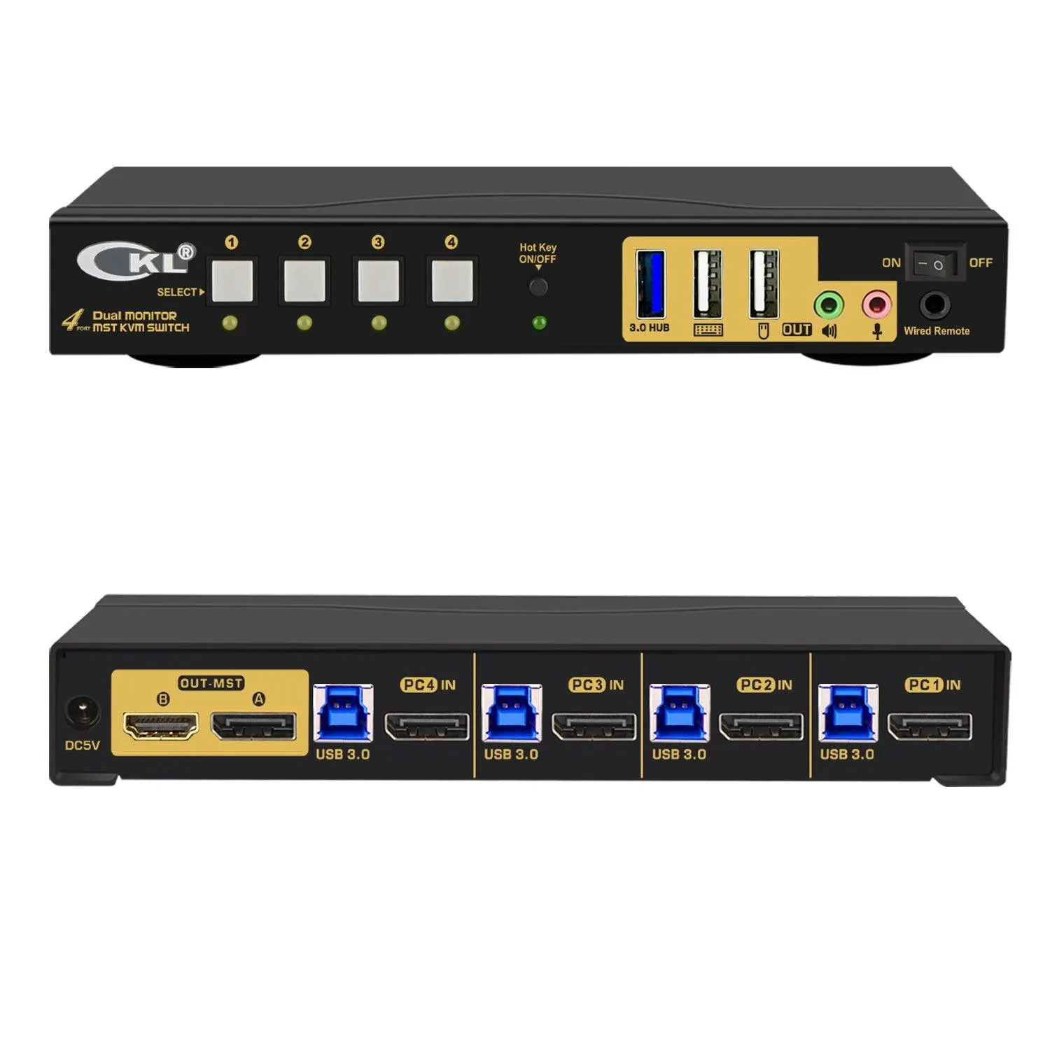 CKL 4 Port KVM Switch Dual Monitor DisplayPort 4K 60Hz for 4 Computers 2 Monitors, 4 DP Input to DP  HDMI Outputs for Each PC via DP 1.4 MST (642DH-MST)