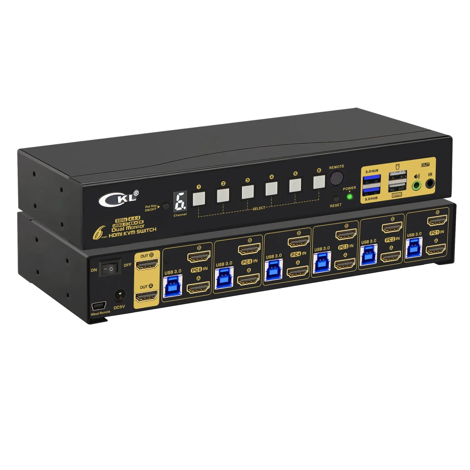 CKL 6 Port Rack Mount HDMI KVM Switch Dual Monitor 4K60Hz with Audio and Cables 9236H-3