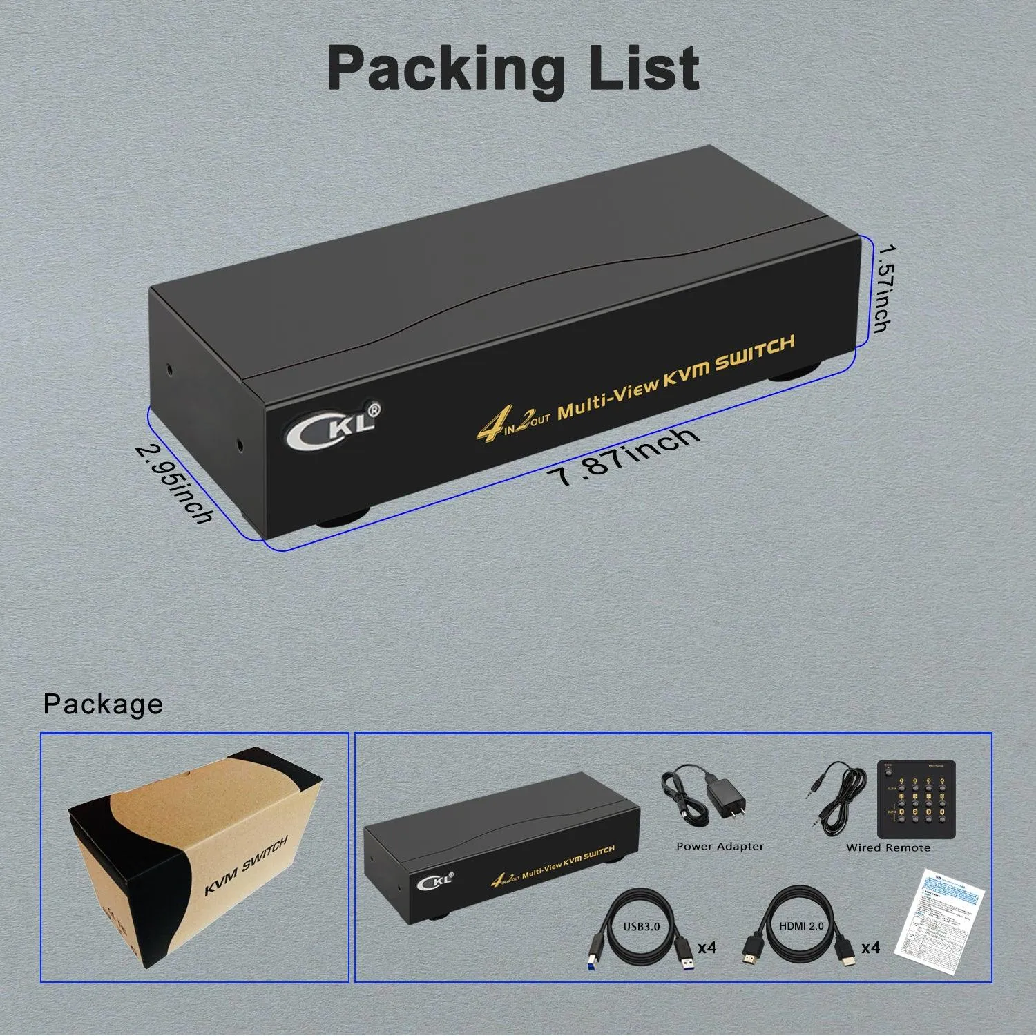 CKL USB 3.0 Multi-View HDMI KVM Switch 4K@30Hz for 4 Computers 2 Monitors, Supports Quad   Single View, Matrix, PIP and Versatile Display Options, CKL-42MVKVM