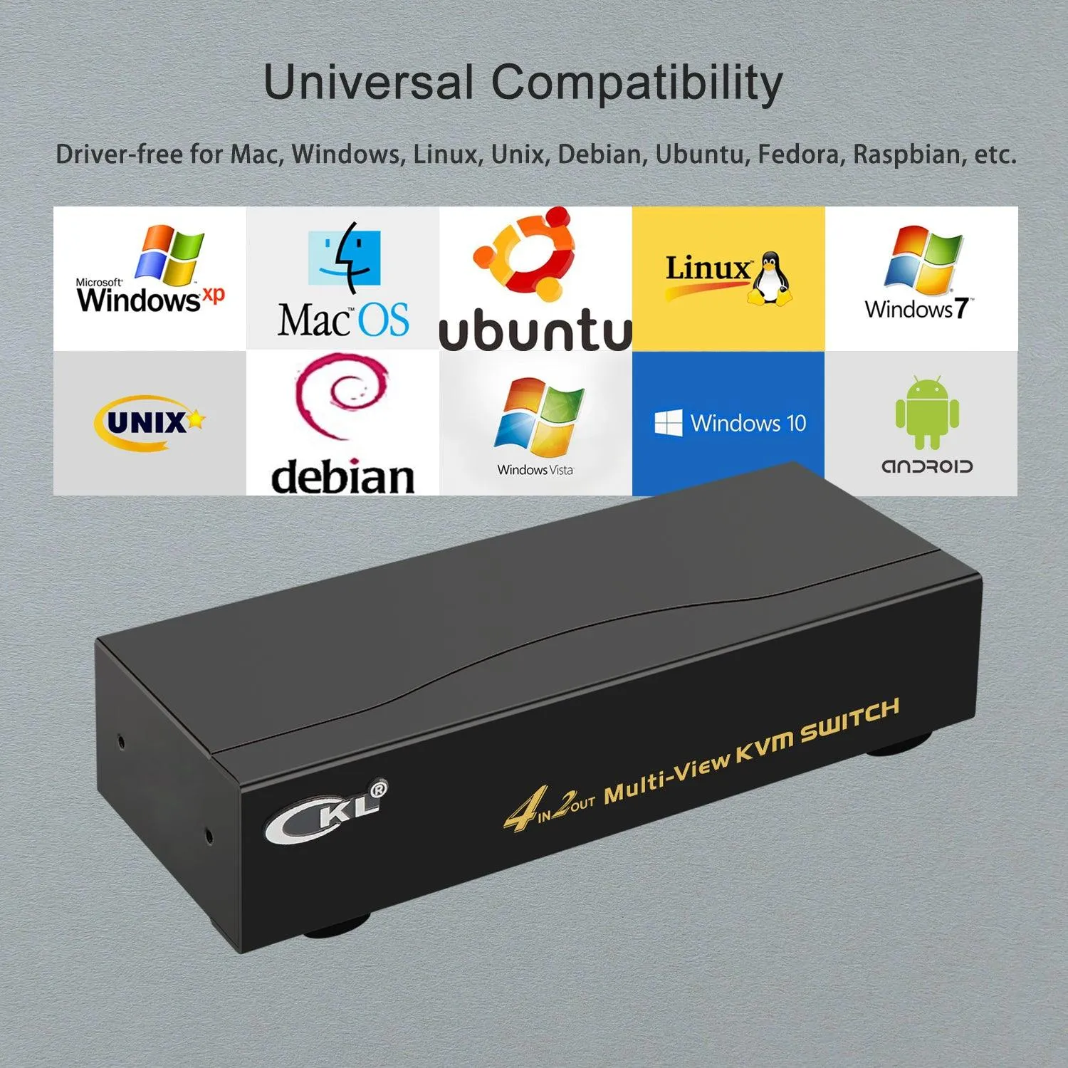 CKL USB 3.0 Multi-View HDMI KVM Switch 4K@30Hz for 4 Computers 2 Monitors, Supports Quad   Single View, Matrix, PIP and Versatile Display Options, CKL-42MVKVM