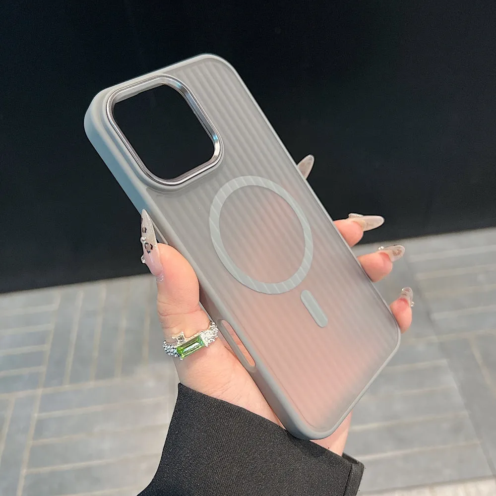 Corrugated Pattern Magnetic Wireless Charge Phone Case - iPhone 15 Pro