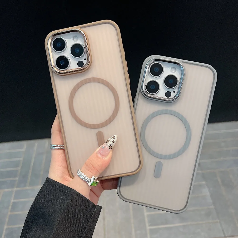 Corrugated Pattern Magnetic Wireless Charge Phone Case - iPhone 15 Pro