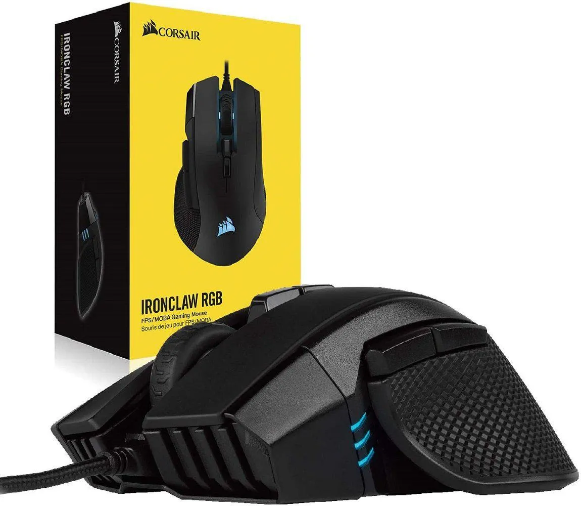 Corsair Mouse Ironclaw RGB - FPS and MOBA Gaming Mouse - 18,000 DPI Optical Sensor - Backlit RGB LED, Black