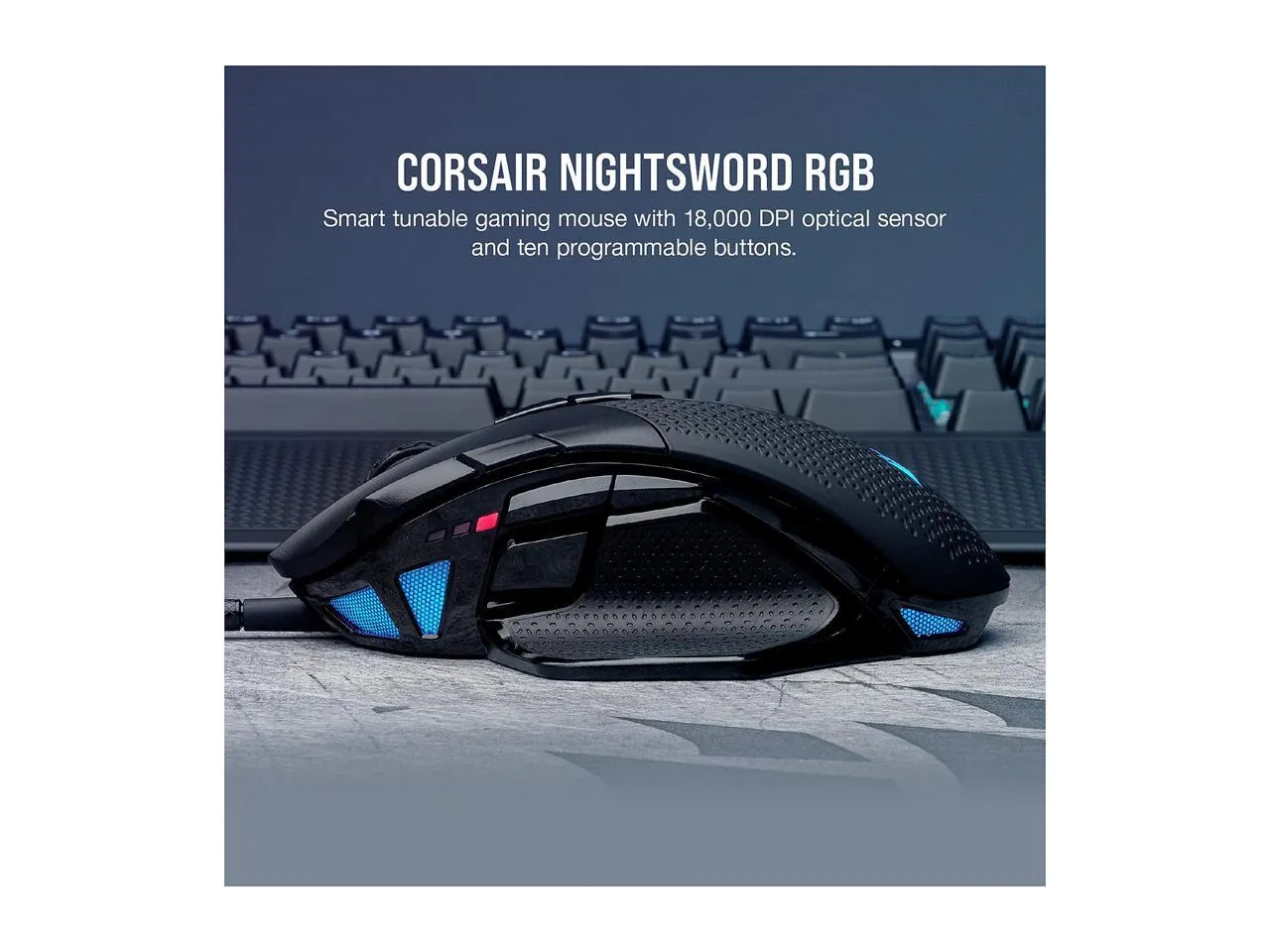 Corsair Mouse Nightsword RGB, Performance Tunable FPS/MOBA Gaming Mouse, Black, Backlit RGB LED, 18000 DPI, Optical