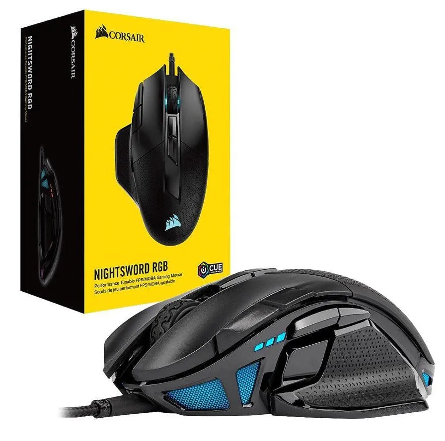 Corsair Mouse Nightsword RGB, Performance Tunable FPS/MOBA Gaming Mouse, Black, Backlit RGB LED, 18000 DPI, Optical