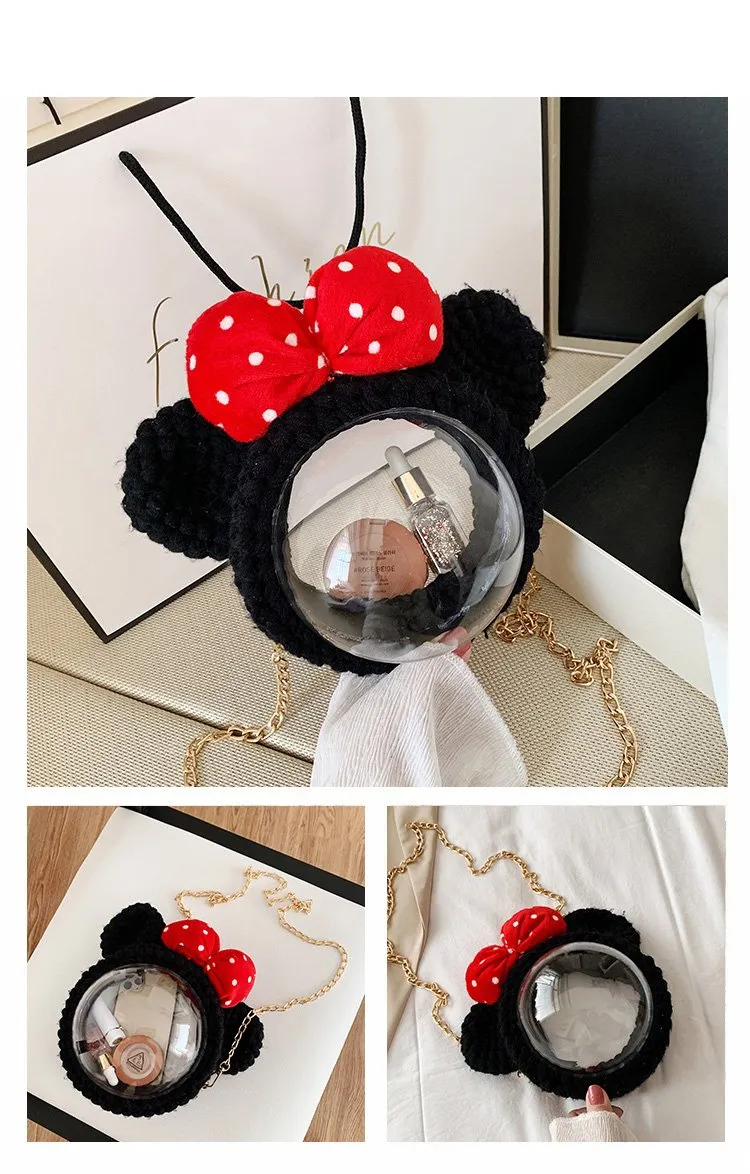 Cute Minnie Mouse Crochet Backpack Minnie Mouse Crochet Shoulder Bag for Girl Minnie Mouse Crochet Crossbody Purse