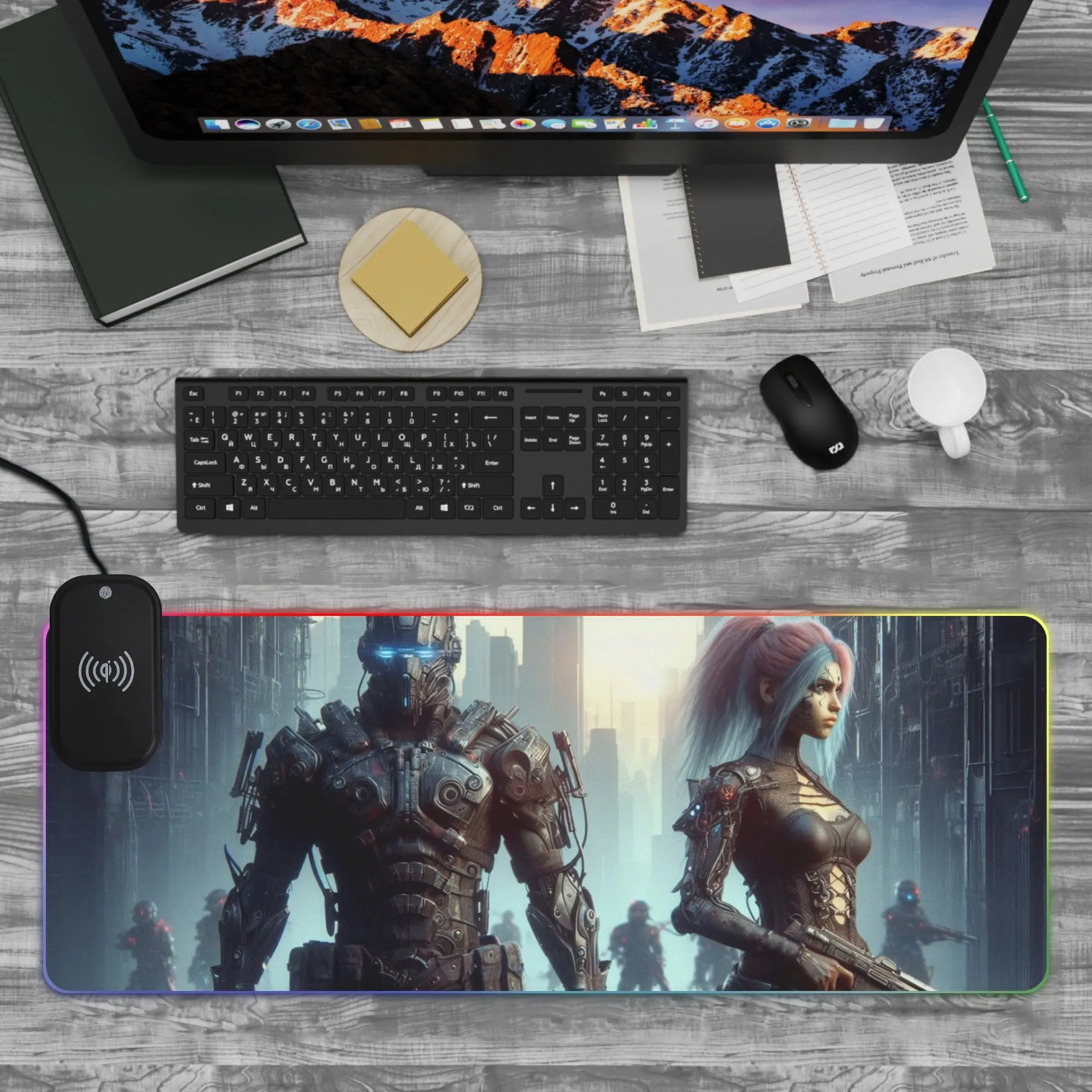 Cyber Warriors Charging Rubber RGB Gaming Desk Mouse Pad