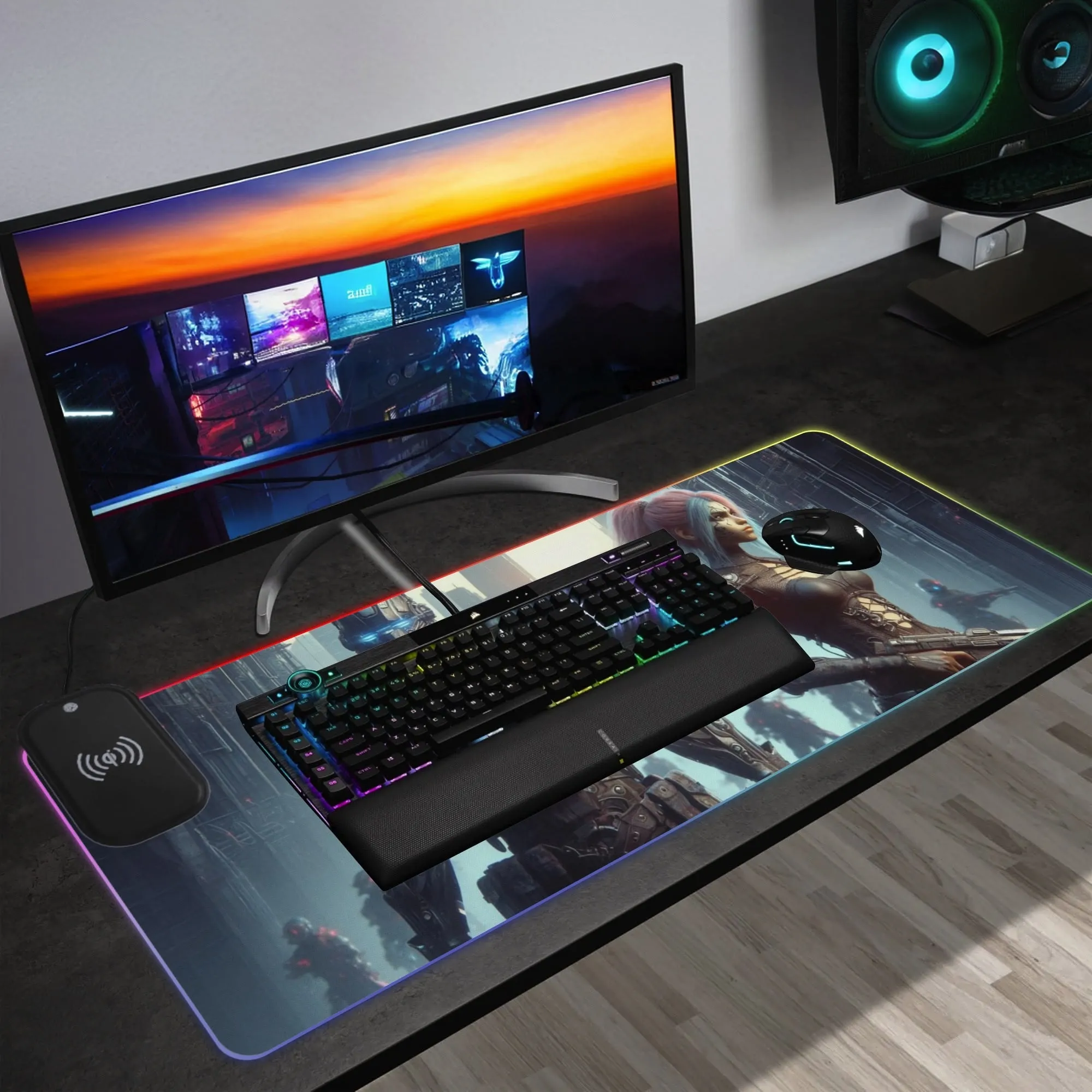 Cyber Warriors Charging Rubber RGB Gaming Desk Mouse Pad