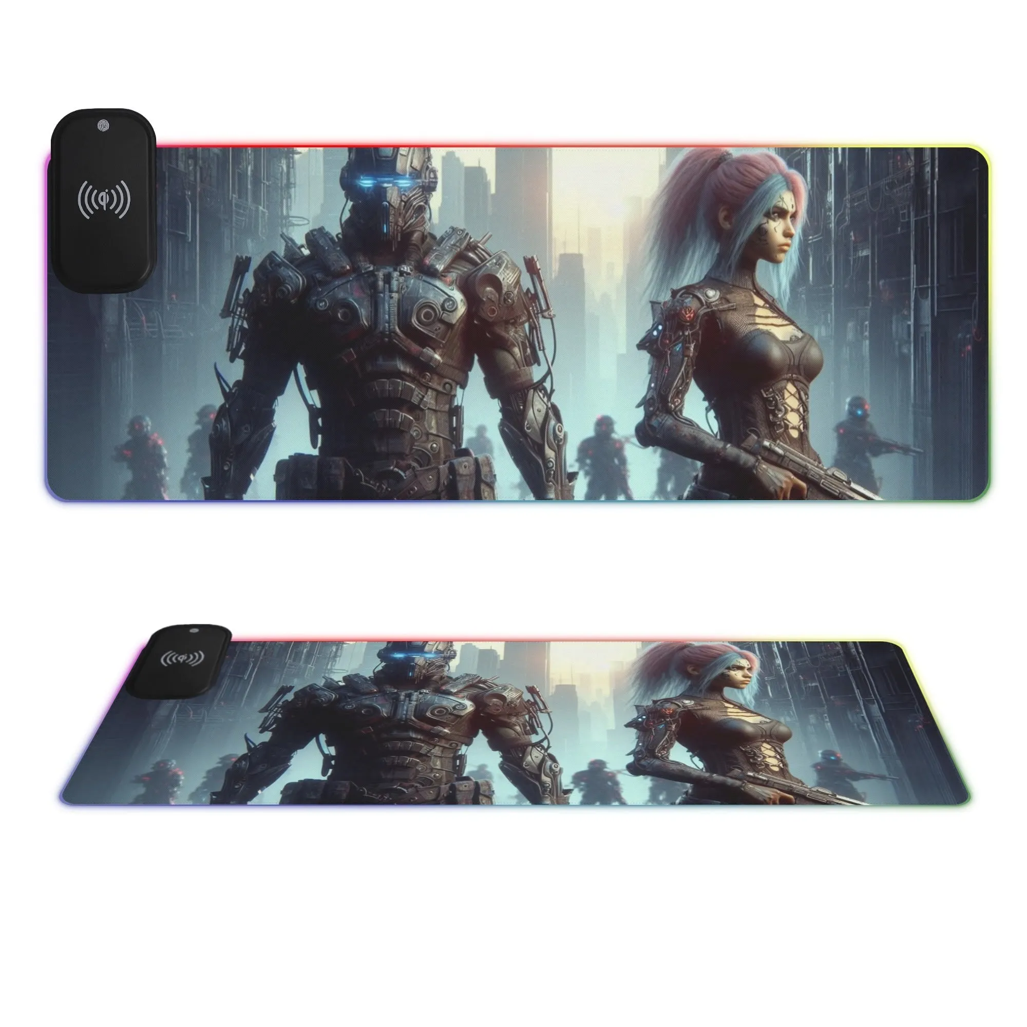 Cyber Warriors Charging Rubber RGB Gaming Desk Mouse Pad