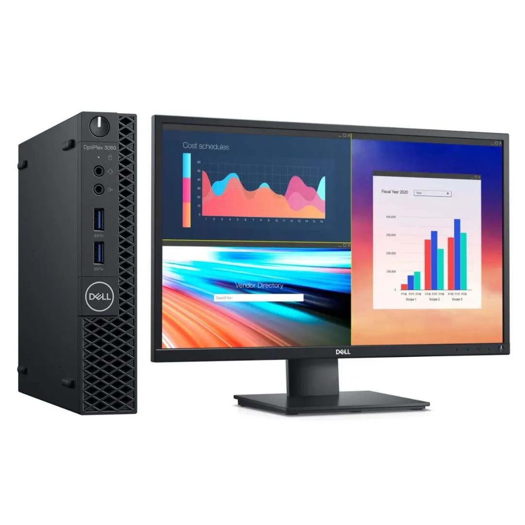 Dell OptiPlex 3060, Micro Desktop Bundled with 24" Monitor, Intel Core i5-8400T, 1.7GHz, 8GB RAM, 256GB SSD, Windows 10 Pro - Grade A Refurbished