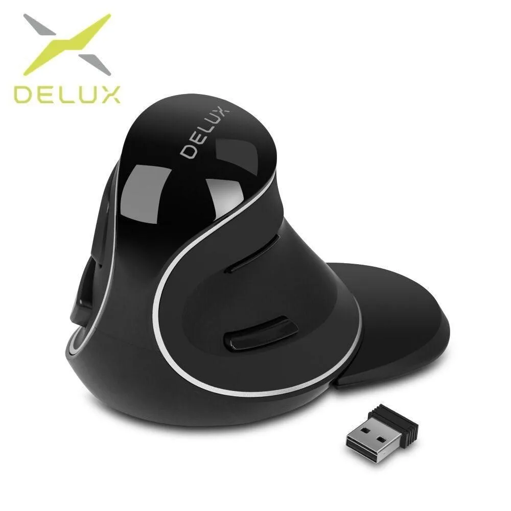 Delux M618 Plus Ergonomic Vertical Mouse: Larger Size 6 Buttons 2.4Ghz Wireless 1600DPI with Removable Palm Rest