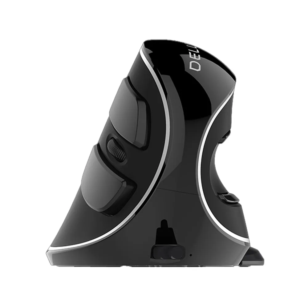 Delux M618PD Wireless Bluetooth Optical Ergonomic Vertical Mouse 2.4GHz Snail Bionic Structure with Palm Rest, 4000 DPI, USB Nano Receiver Rechargeable (Black) for Windows and macOS