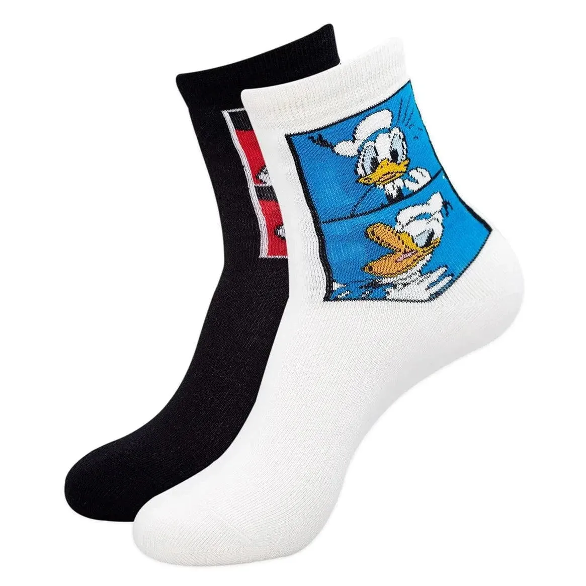 Disney Mickey & Donald High Ankle Socks For Women -Black White