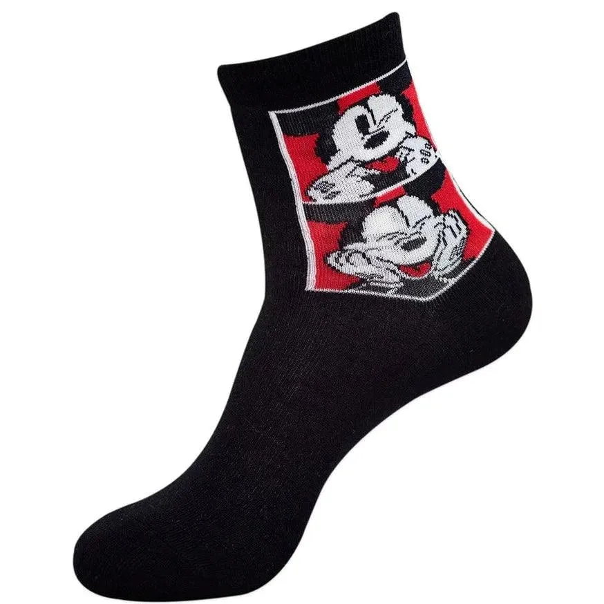 Disney Mickey & Donald High Ankle Socks For Women -Black White