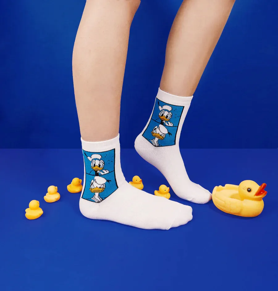 Disney Mickey & Donald High Ankle Socks For Women -Black White