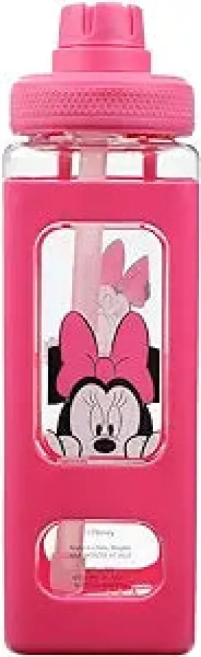 Disney Minnie Mouse Looking And Laughing 24 Oz Pink Square Plastic Water Bottle