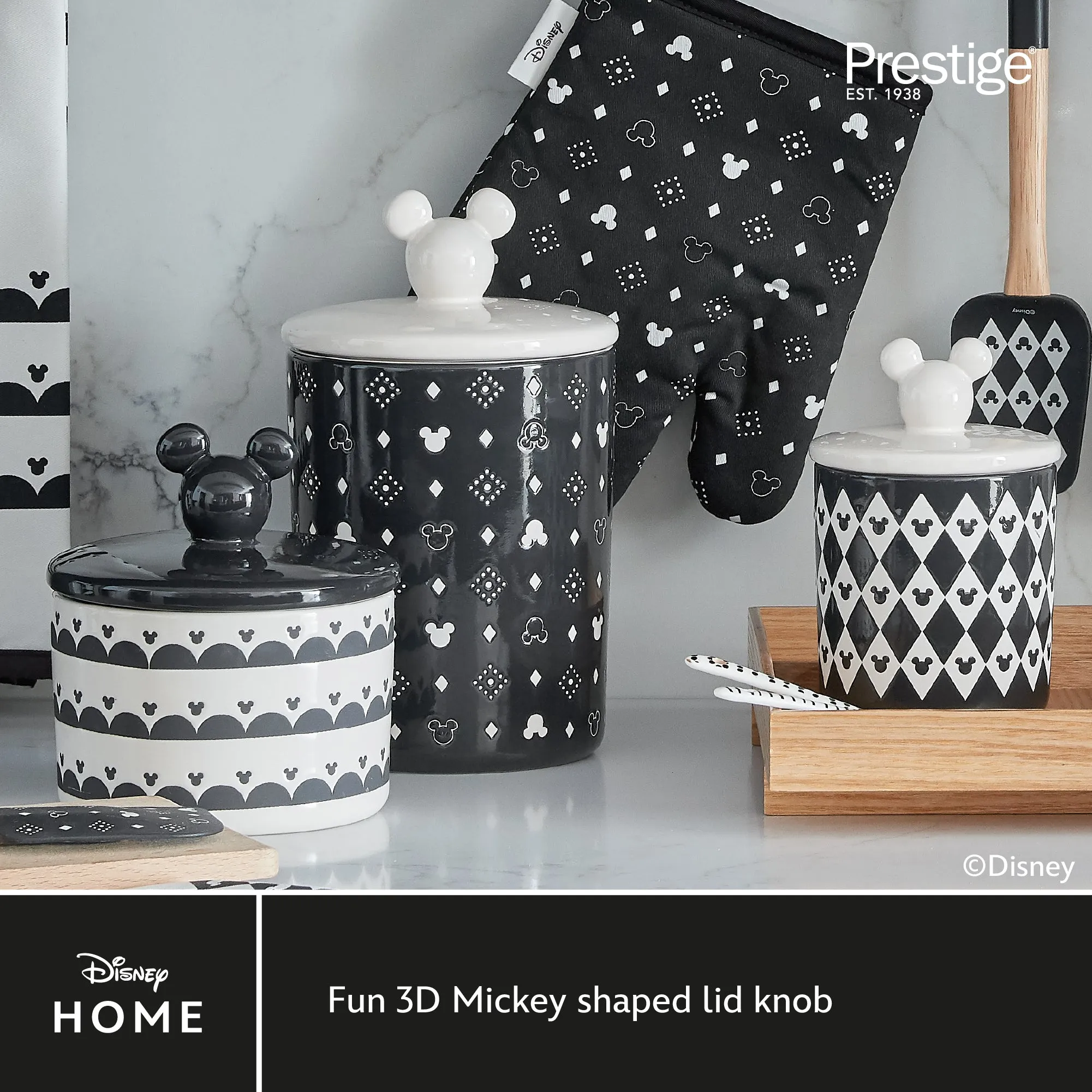 Disney Monochrome Mickey Mouse: Ceramic Airtight Storage Jars - 3 Piece Set