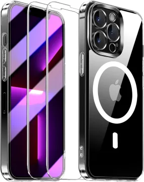 Entronix Case Magnetic Clear Case Designed for Apple iPhone 13 Pro Max with 2 Tempered Glass, Shockproof Transparent Crystal Cover