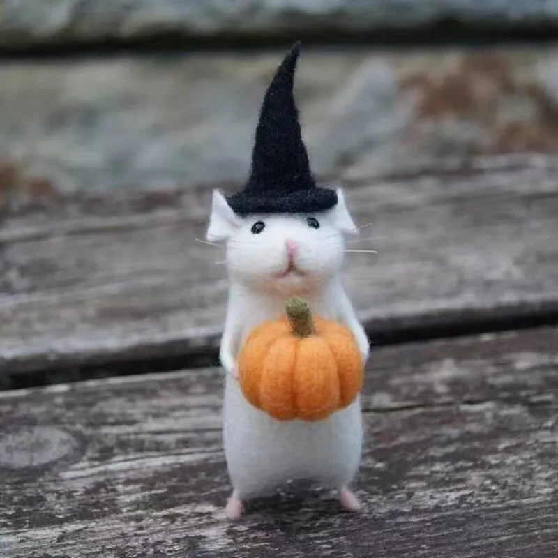 Felt Mouse and Pumpkin Ornament