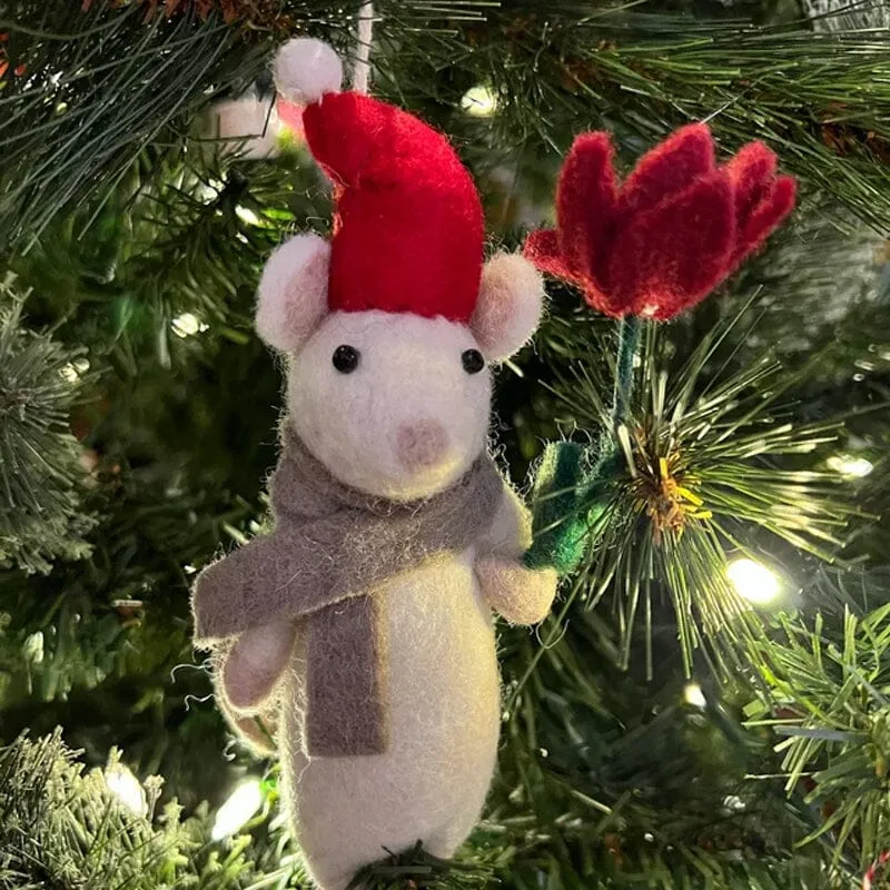 Felt Mouse and Pumpkin Ornament