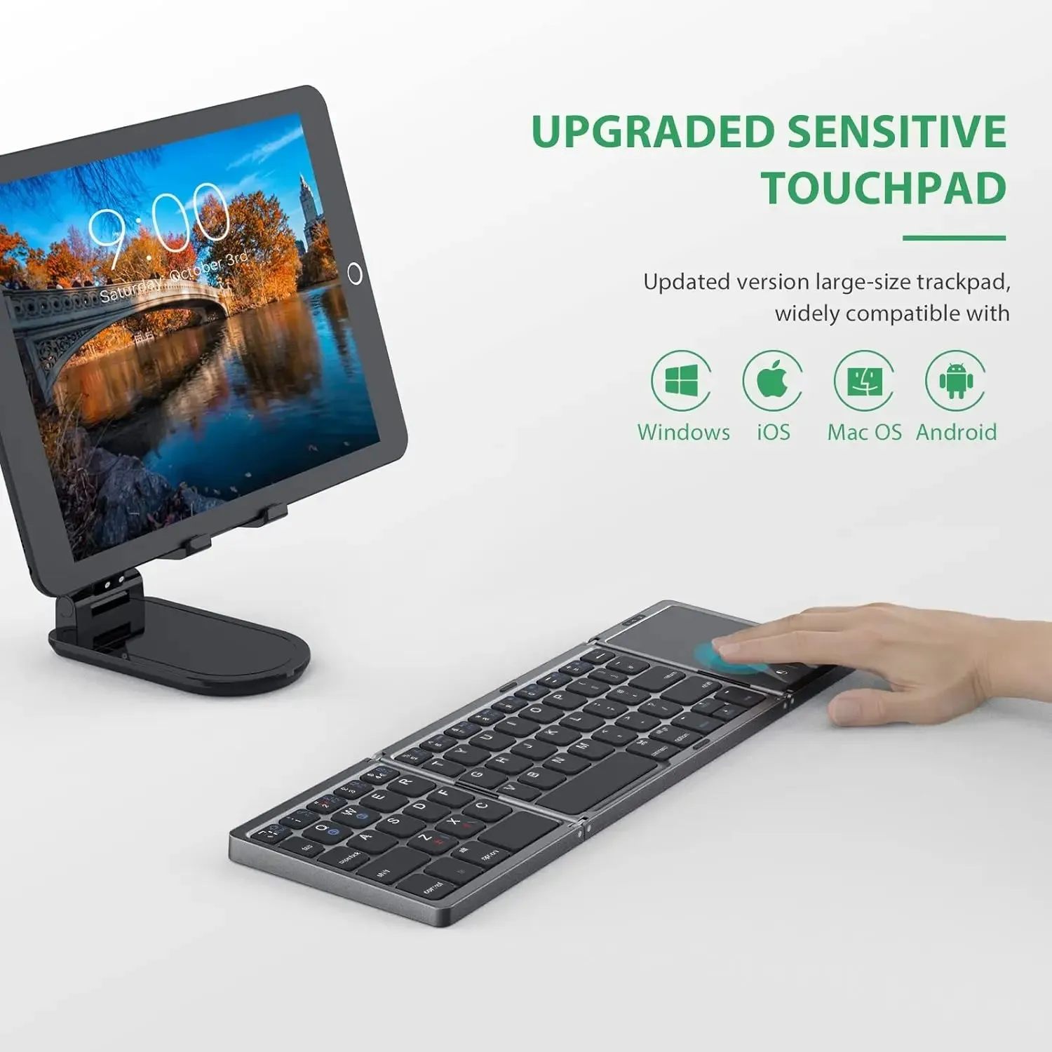 Foldable Keyboard Russian with Touchpad Portable Mini Bluetooth Wireless for Mac Ios Android Windows PC Tablet