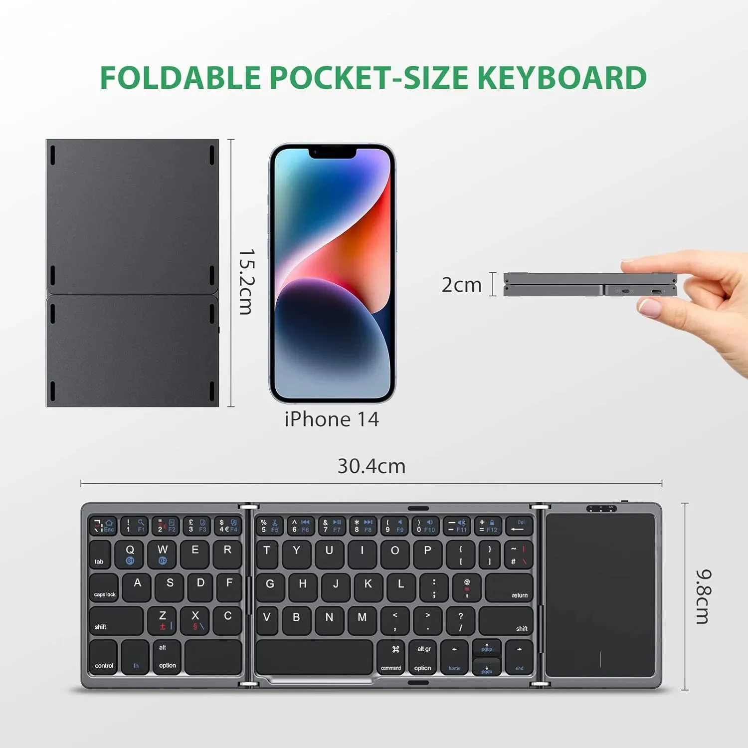 Foldable Keyboard Russian with Touchpad Portable Mini Bluetooth Wireless for Mac Ios Android Windows PC Tablet