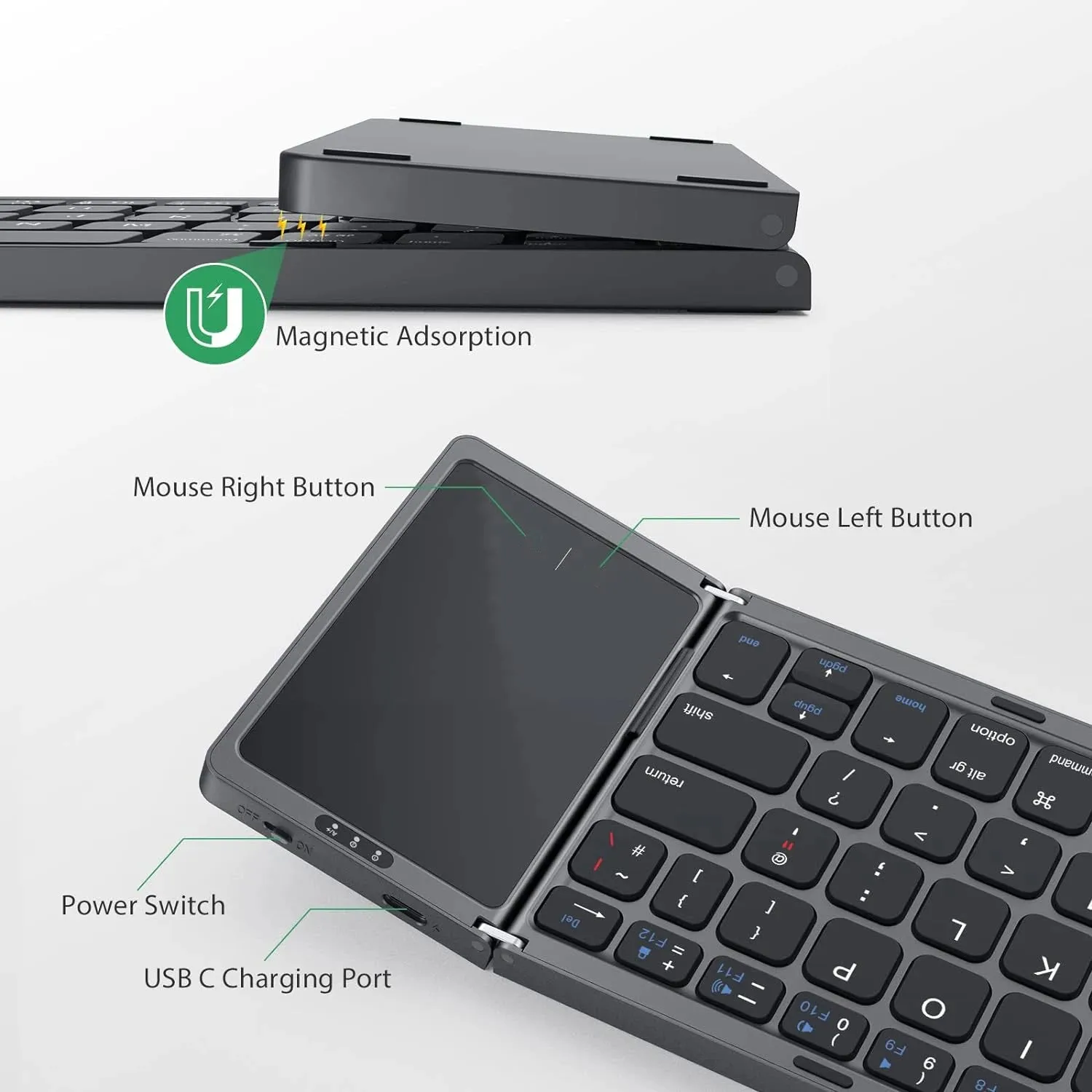 Foldable Keyboard Russian with Touchpad Portable Mini Bluetooth Wireless for Mac Ios Android Windows PC Tablet