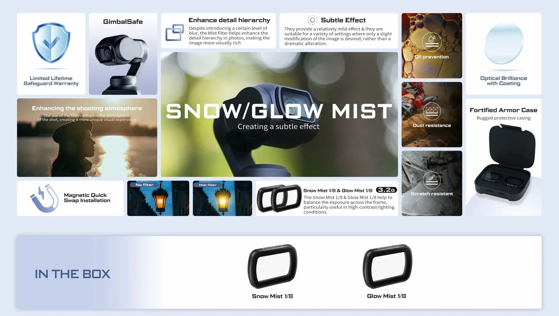 Freewell 2-pack Snow Mist 1/8 & Glow Mist 1/8 Filters for DJI Osmo Pocket 3